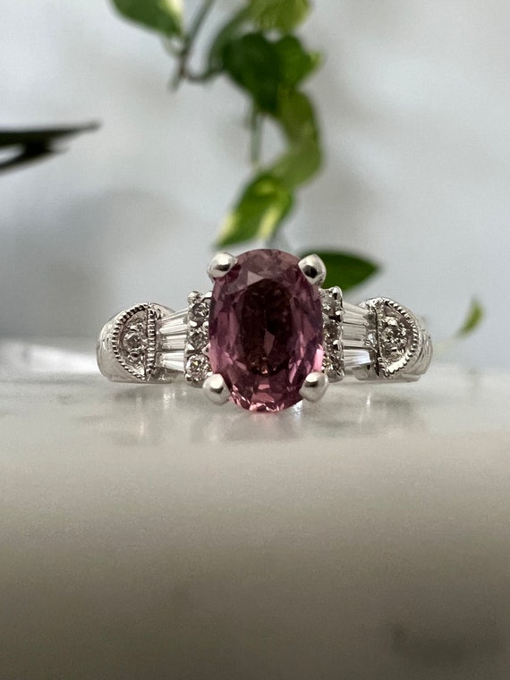 Vintage natural pink sapphire diamond 18k gold ri… - image 3