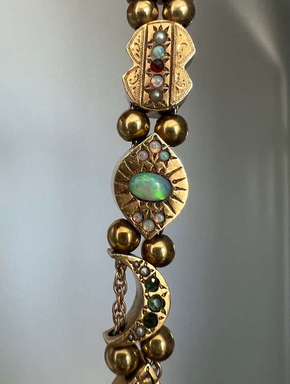 Antique Victorian era 14k gold opal slide bracelet - image 9