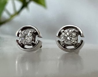 Natural tiny diamond stud earrings in 18k white gold screw backs