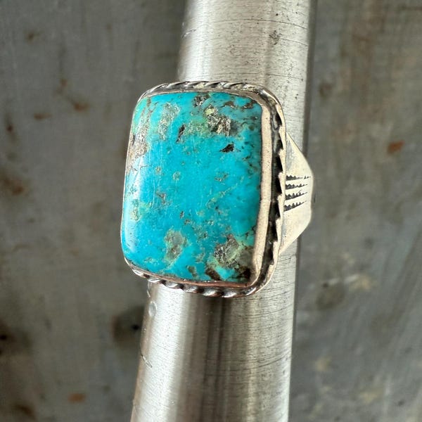 Vintage Native American large turquoise old ring sz 11.5-11.75