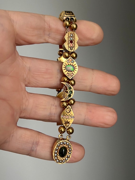 Antique Victorian era 14k gold opal slide bracelet - image 3