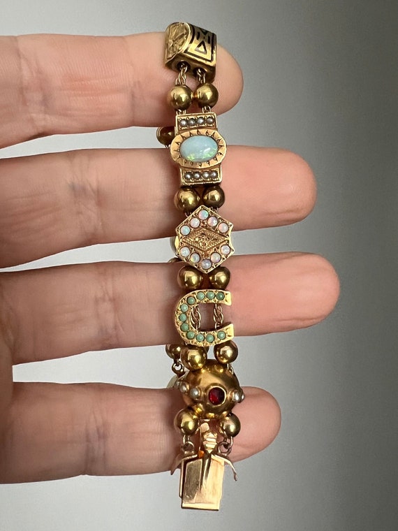 Antique Victorian era 14k gold opal slide bracelet - image 4