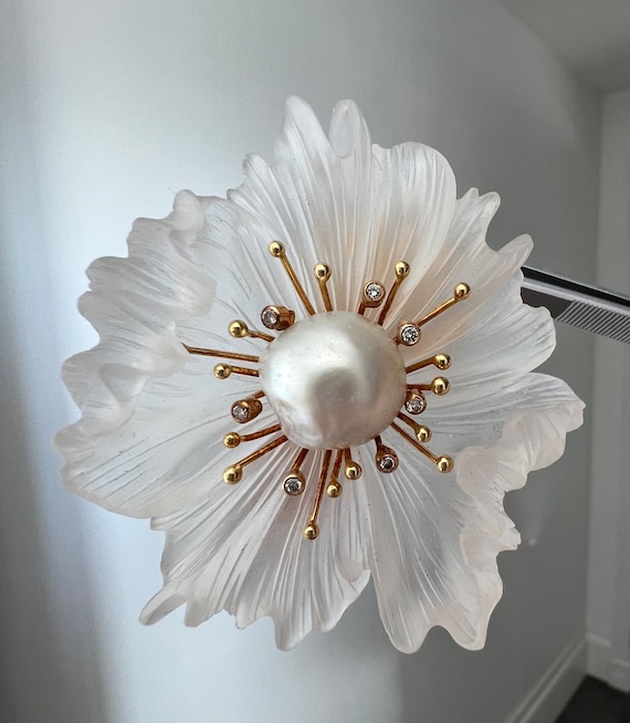 Russell Trusso Carved Quartz Flower and Pearl With Diamonds in 18k Gold Etsy