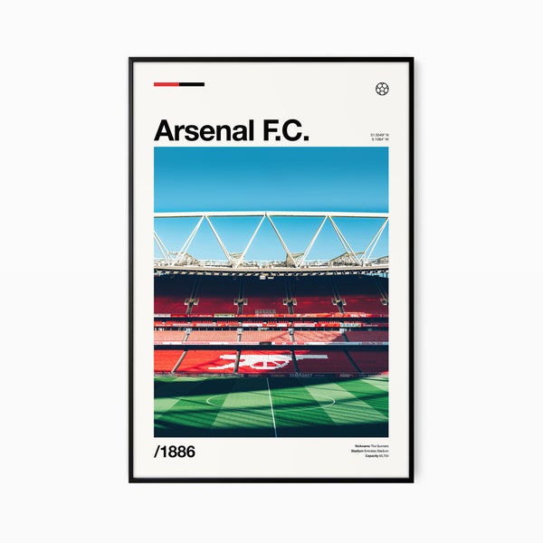 Arsenal Poster, Emirates Stadium Poster, Football Posters, Soccer Print , Wall Decor, Premium Posters, Minimalist Football Wall Art