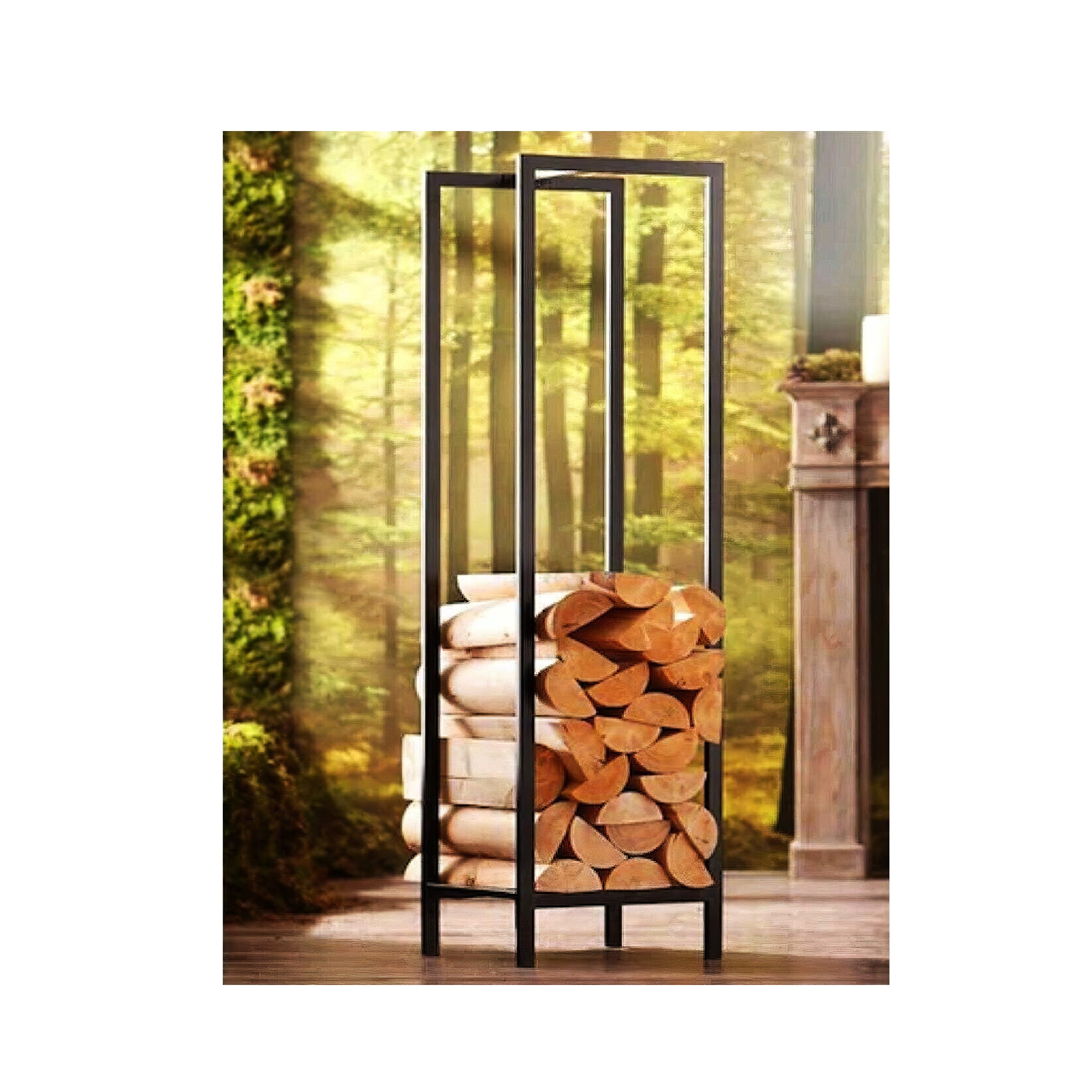 ELEGANT FLAT FIREWOOD Rack With Steel Mesh/ Horizontal Firewood Rack/ Floor Firewood  Rack 
