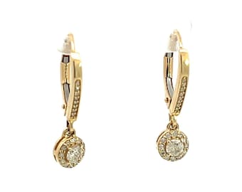 14k Solid Yellow Gold Diamond Dangle Circle, Dangle Earrings, Diamond Jewelry, Solid Gold Earrings, Gold Wholesale. EHF56566