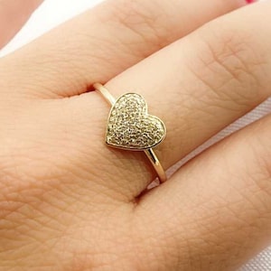 14K Solid Gold Diamond Heart Ring, 14K Solid Gold Heart Ring, Minimalist Dainty Stackable Ring, Promise Ring, Valentine Heart Ring, GDR85
