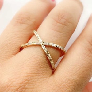14K Solid Gold Diamond X Ring, Geometric, Jewelry, Gift for Her, 14k Gold Large Diamond X Ring, Gold X Ring, Criss Cross Ring, GDR60