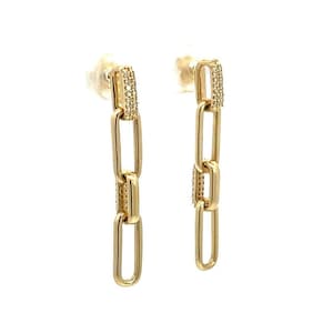 Pendientes colgantes con clip de papel de oro macizo de 14 quilates y diamantes, pendientes colgantes, pendientes de oro macizo, pendientes colgantes con diamantes, oro macizo. EFC51944