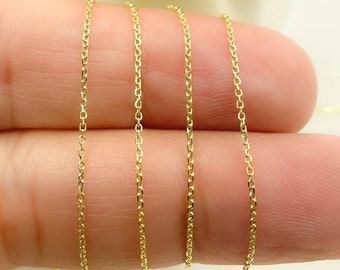 14K Solid Gold Flat Cable Link Unfinished Chain, Cable Chain, Cable Wholesale Chain, Jewels & Chains, Permanent Jewelry. 022R01T5 by Ft