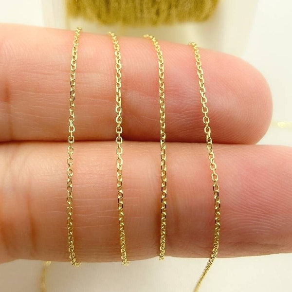 14K Solid Gold Flat Cable Link Unfinished Chain, Cable Chain, Cable Wholesale Chain, Jewels & Chains, Permanent Jewelry. 022R01T5 by Ft