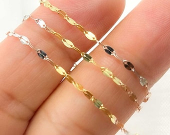 14K Solid Tri‑Color Flat Marina Chain Necklace – Yellow, White & Rose Gold Flat Link, Real Gold Layering Necklace, Unisex Jewelry. 026FV103H