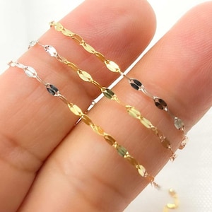 14K Solid Tri‑Color Flat Marina Chain Necklace – Yellow, White & Rose Gold Flat Link, Real Gold Layering Necklace, Unisex Jewelry. 026FV103H