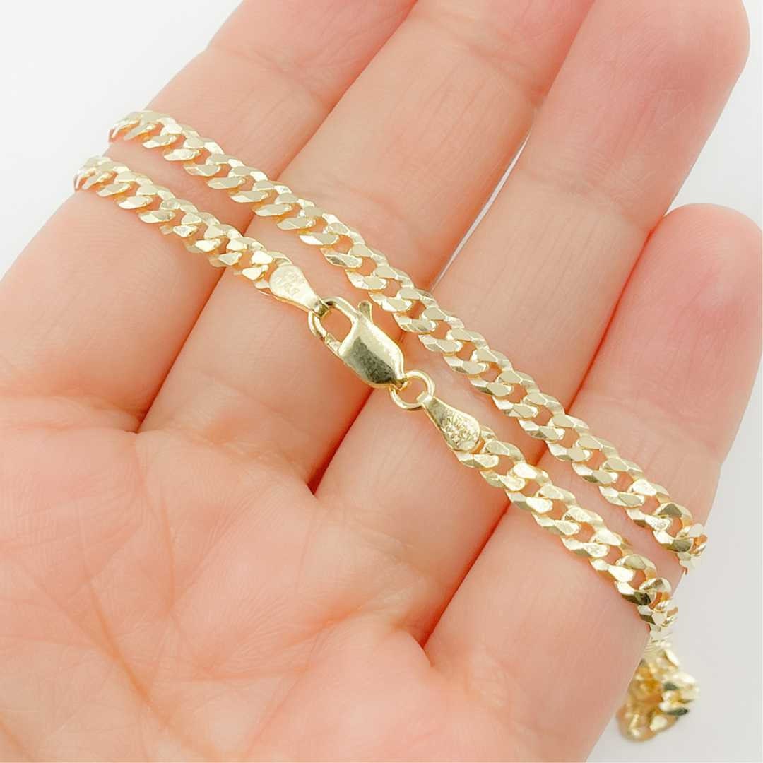 Solid 14K Gold Flat Curb Chain Necklace, Unisex Flat Curb Gold Chain