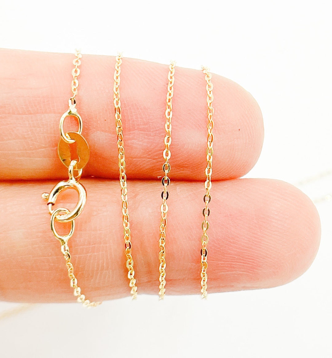 Solid 14K Yellow Gold Flat Cable Chain Necklace, 16 & 18 Inches, Ladies