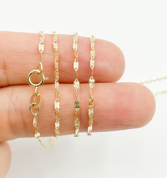 【h-man】SENTI RORO MARINA CHAIN GD 14K Solid Gold Diamond‑cut Flat Marina Chain Necklace