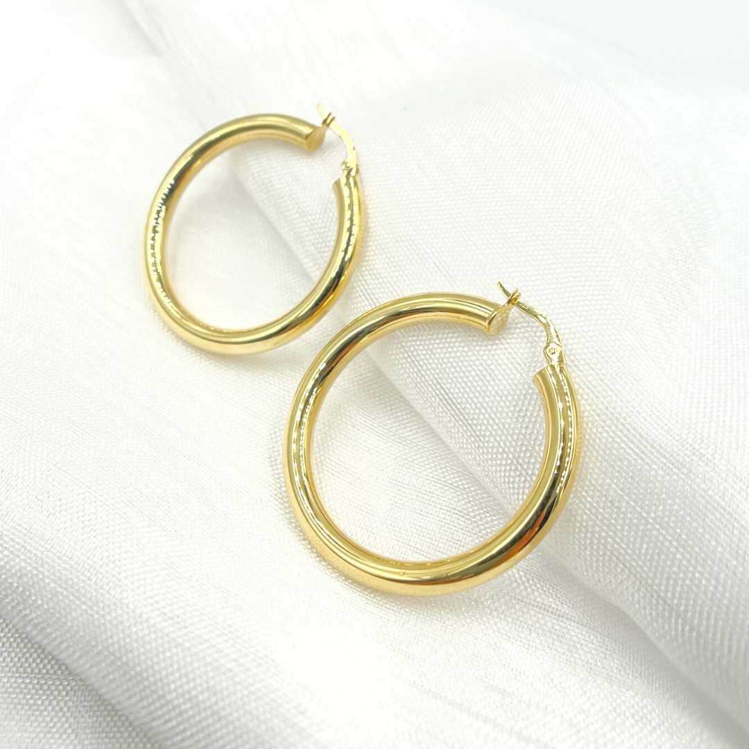 14k Yellow Gold Hollow Polished Sparkle Cut 3mm Round Hoop Earrings 34x34mm-Hoop