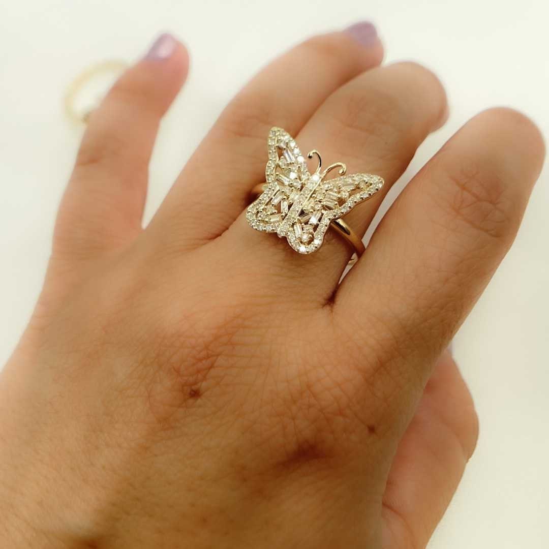 14K Solid Gold Butterfly Diamond Ring, Minimalist Stacking Ring ...