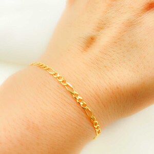14K Solid Gold Flat Figaro Bracelet, Real Gold Figaro Link, Minimalist Unisex Gold Bracelet, Everyday Jewelry Gift. 058GL3BPT2A8L001Bracelet