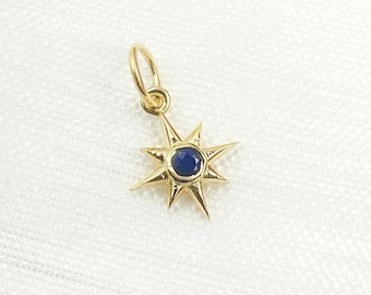 14K Solid Gold Gemstone Star Charm, 14k Gold Pendant, Available in Blue Sapphire, Emerald & Ruby, Star Pendant for Women,  GDP420