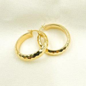 Hoop Earrings 14K Gold, Thick, Real Gold Hoops, Diamond Cut Gold Hoops, Women Gold Jewelry, Round Earrings. GER5