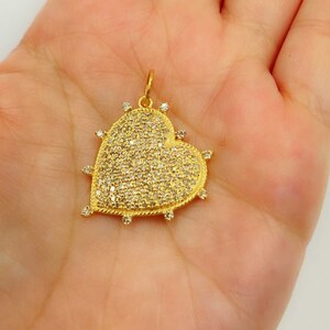 Pingente de ouro maciço 14K, pingente de coração com diamantes, pingente de pedra preciosa, colar em camadas, medalhão de pingente, pingente para mulheres. GDP Heart