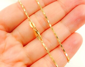 14Kソリッドイエローゴールドバーリンクチェーンネックレス、ユニ 