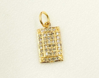 14K Solid Gold Diamond Rectangle Charm, 14k Gold Pendants, Layered Necklace, Charm Medallion, Pendant for Women, Unisex Charm. GDP77