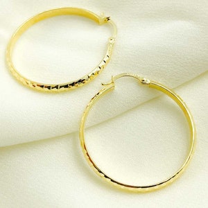 14K Pure Gold Hoops, Diamond Cut Hoops, Yellow Gold Hoop Earrings, Real Gold Earrings, Pure Gold Earrings, Woman Hoops, GER76