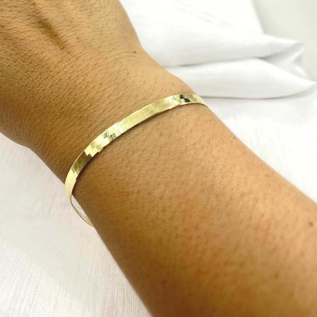 Solid 14K Gold Herringbone Bracelet, Solid 14K Gold Liquid Link