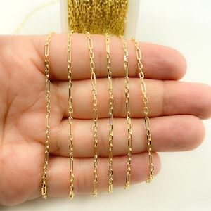 14K Solid Gold Chain, Cable Chain by Foot, Cable Chain by Foot, Rectangle Link Chain, Yellow Gold Chain, By the Foot. 050FA5CLT5