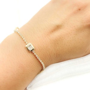 14K Solid Gold Diamonds Bracelet with Rectangle, Diamond Bracelet in 14K Solid Gold, Baguette Diamond Bracelet, Fine Jewelry, OJBR7109