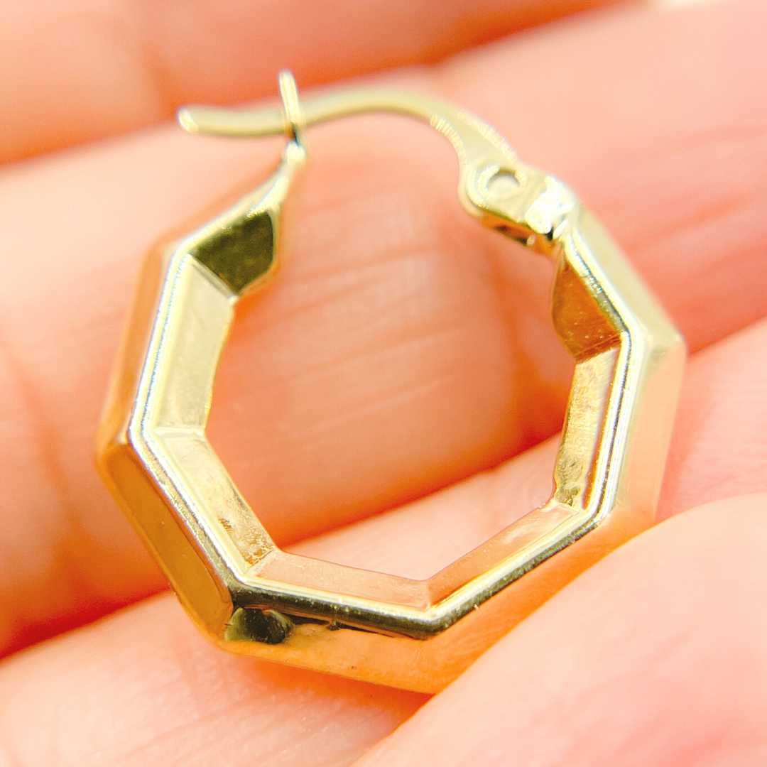Hollow 14K Gold Hexagon Hoop Earrings, Ladies Gold Hexagon Hoops, Hoop