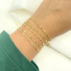 14K Solid Gold Singapore Unfinished Chain, Twisted Singapore Chain, Real Solid 14K Yellow Gold Sparkle, Chain by Foot. 028G2SLMSIT2byFt