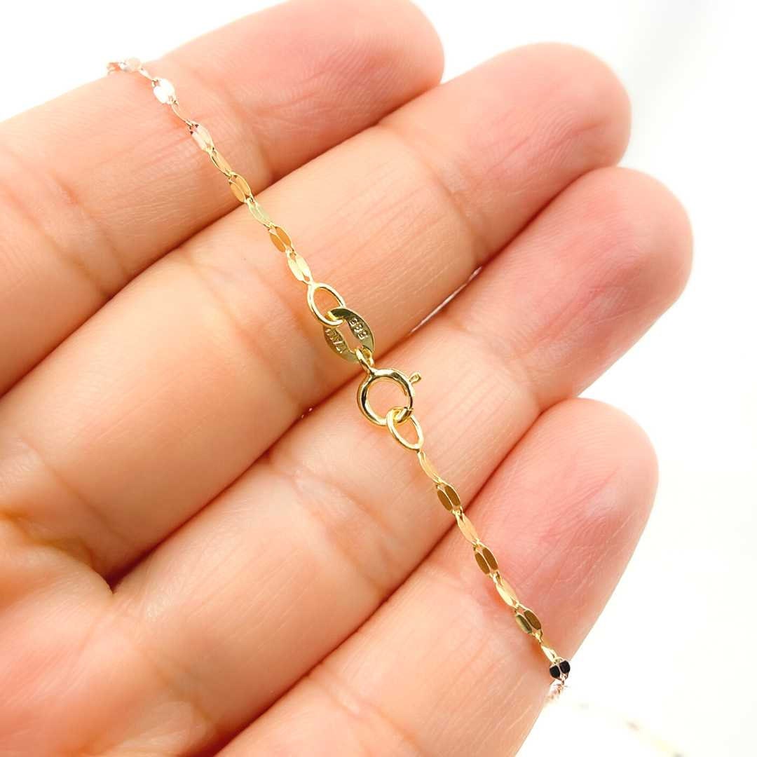 Solid 14K Tri - Color Flat Marina Chain Necklace, Ladies Tri
