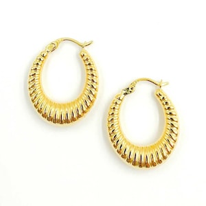 Hohle 14K Gold Creolen, Damen Gold Creolen, Creolen, Chunky Croissant Creolen. Bestpreis.  GER128