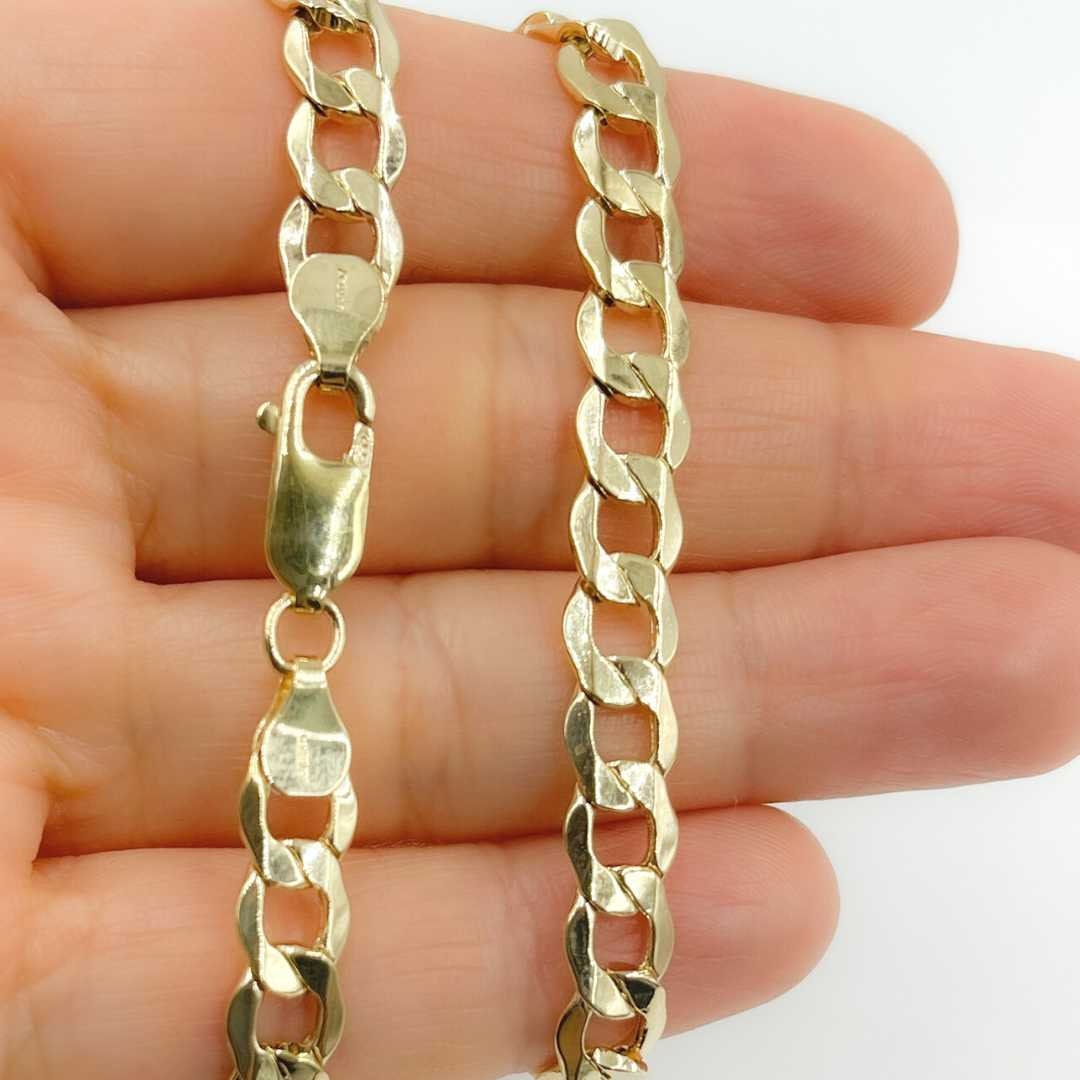 Solid 14K Gold Flat Curb Chain Necklace, Unisex Flat Curb Gold Chain