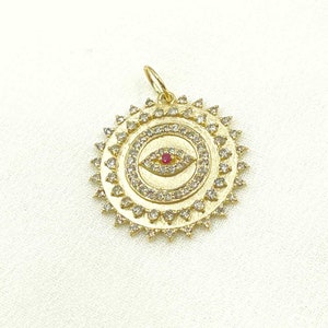 14K Solid Gold Diamond & Ruby Evil Eye Charm, Ruby Charm, Gold Diamond Charm, Ruby Jewelry, Diamond Jewelry, GDP327