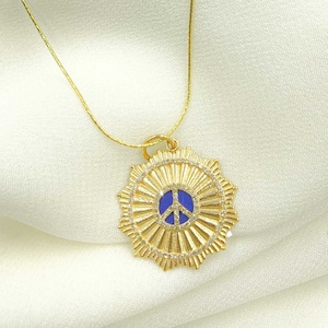 14K Solid Gold Circle Charm with Peace Symbol in the center, Peace Symbol Charm, Peace Symbol Jewelry, Gemstone Charm, KG181
