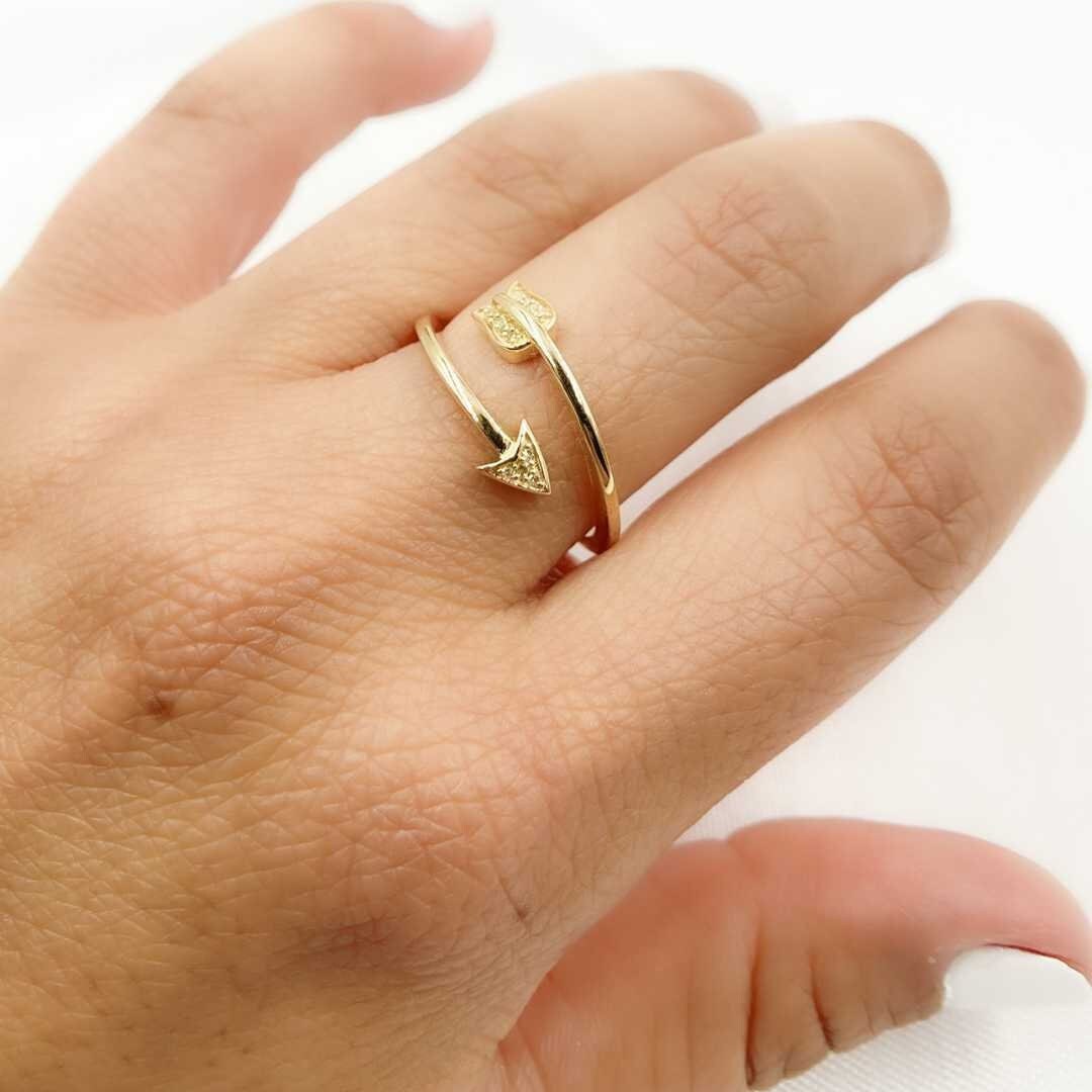 14K Solid Gold Diamond Arrow Ring Arrow Ring Yellow Gold Arrow Ring Diamond Ring Diamond Jewelry Arrows Jewelry. GDR80 Etsy