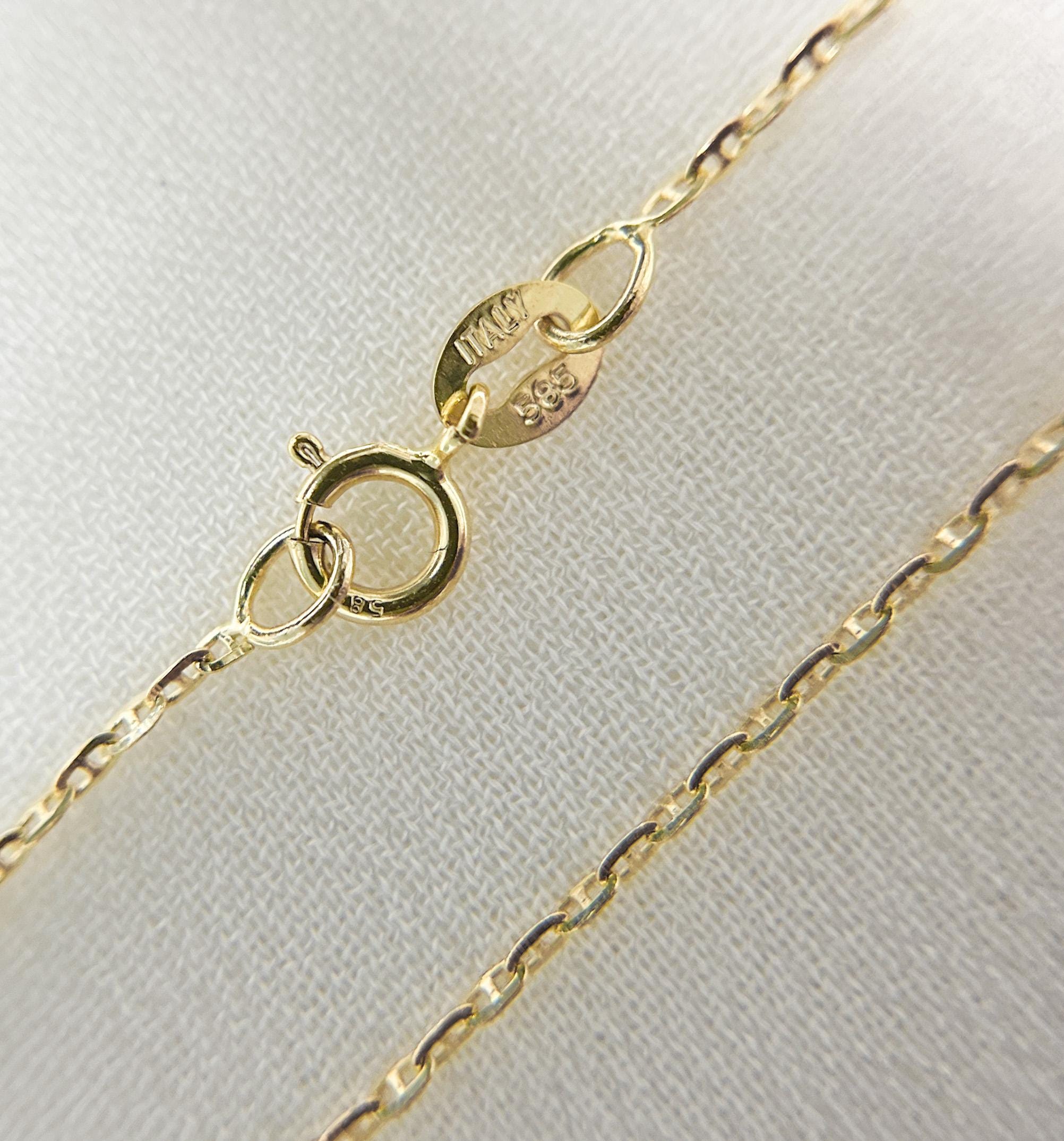 14k Real Gold Marina Chain Necklace, Real 14K Yellow Gold