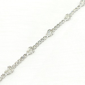 14K Solid White Gold Bracelet with Diamonds, 14K Solid White Gold Baguette and Round Diamond Bracelet, Gift for Her TJ0013