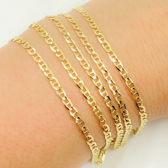 14k Solid Gold Flat Marina Link Chain, Permanent Jewelry, Jewels