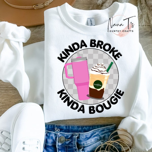 Kinda Broke, Kinda Bougie Png, Coffee Png, Bougie Pink Tumbler Png, Tumbler Png, Sarcastic Png, Pink Tumbler, Iced Coffee Png