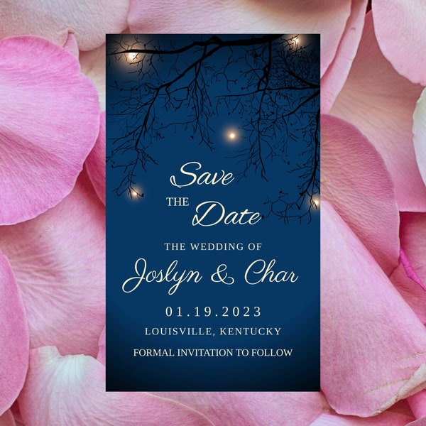 Save the Date, Digital Download Template, Night Sky with Tree Branches