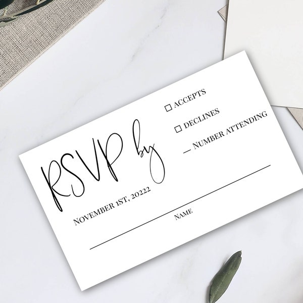 RSVP, Digital Download Template, Minimalist Modern