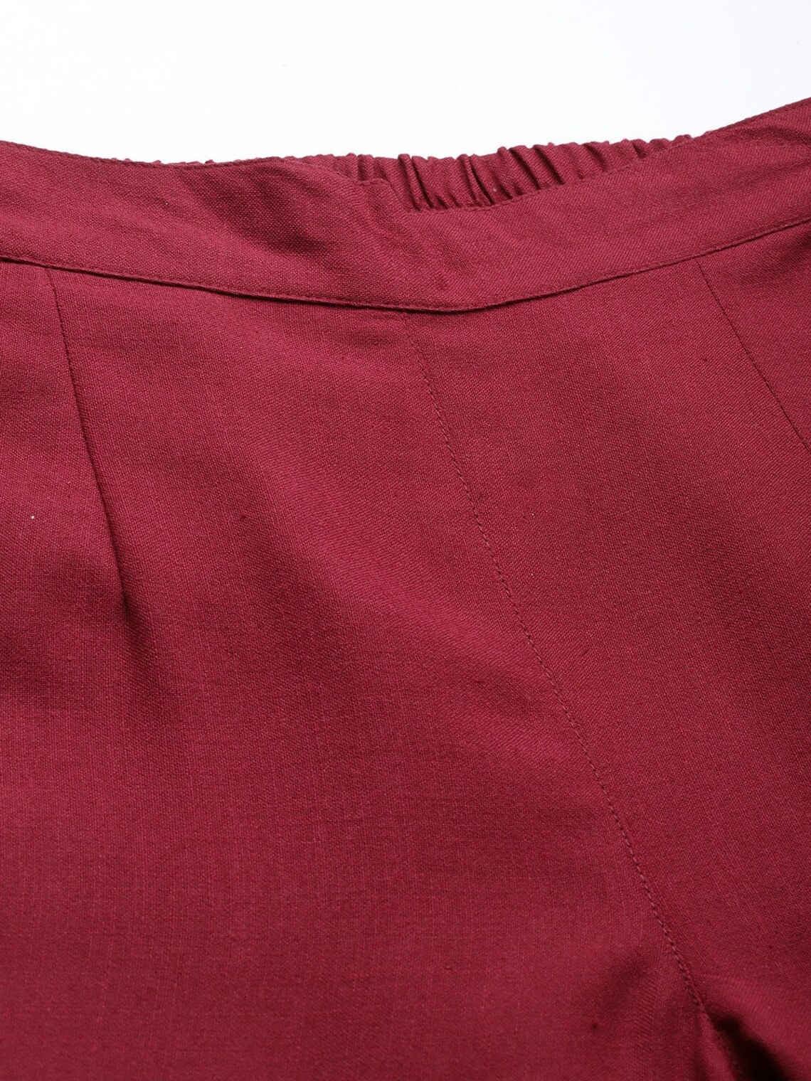 Maroon Embroidered Cotton Blend Straight Fit Ankle Length Pants