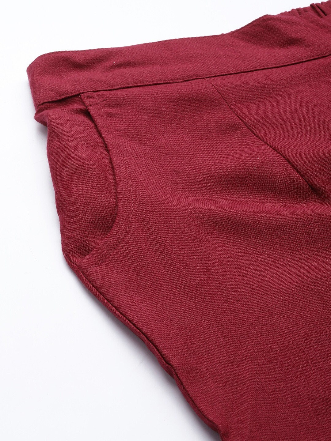 Maroon Embroidered Cotton Blend Straight Fit Ankle Length Pants main image 1