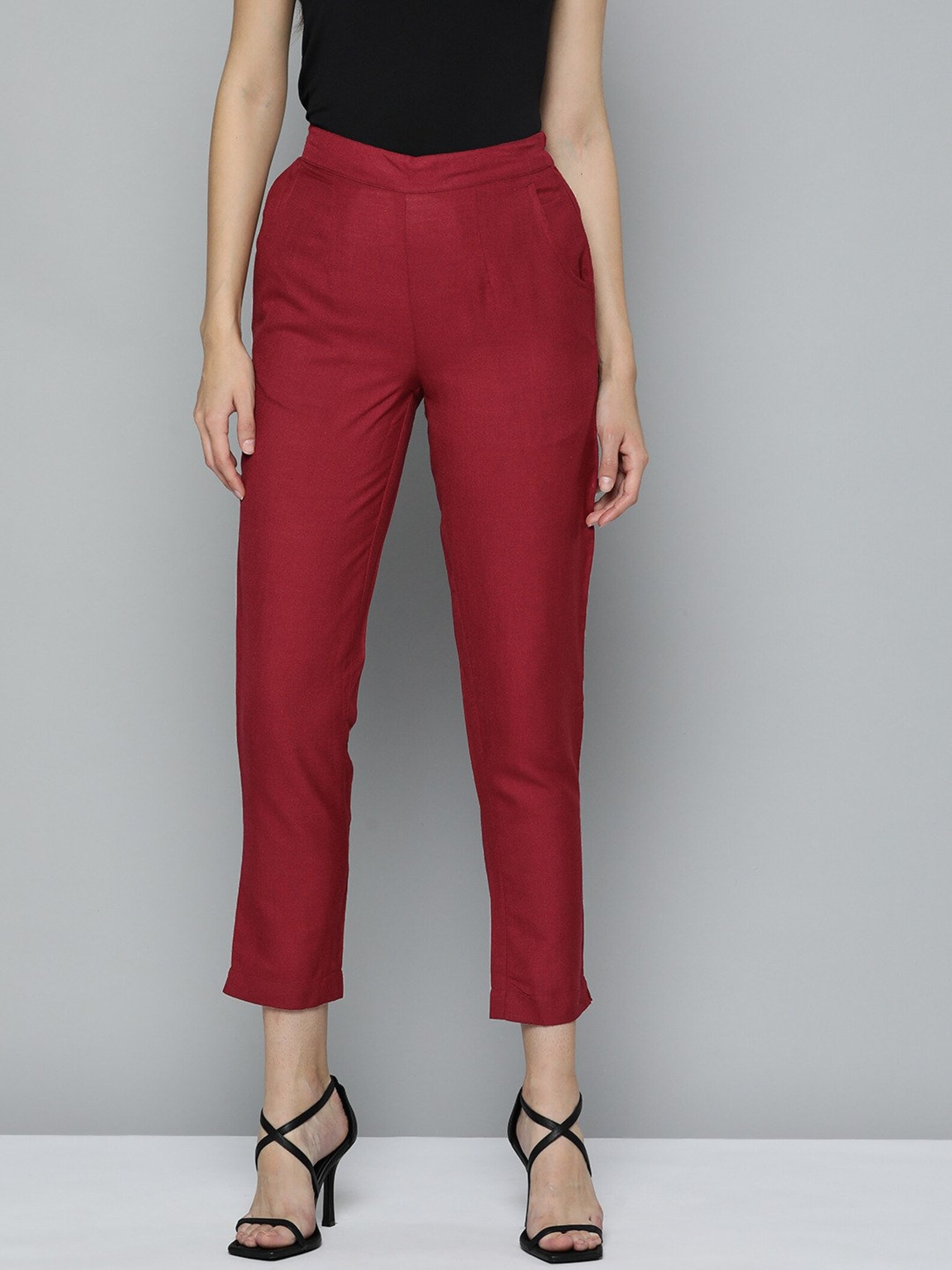 Combo of 2 Maroon and Black Cotton Flax Women Trouser Pant-10331 main image 0