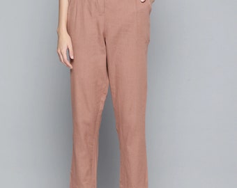 Pantalon marron en coton souple pour femme, Pantalon uni taille moyenne, Pantalons en coton souple pour femme, Pantalons d'été, Pantalons personnalisables